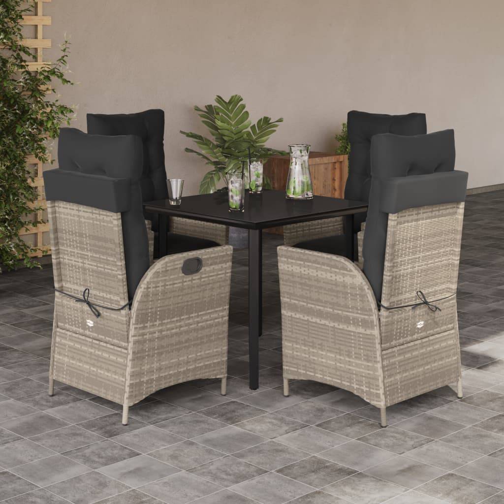 vidaXL 5-tlg. Garten-Essgruppe mit Kissen Hellgrau Poly Rattan