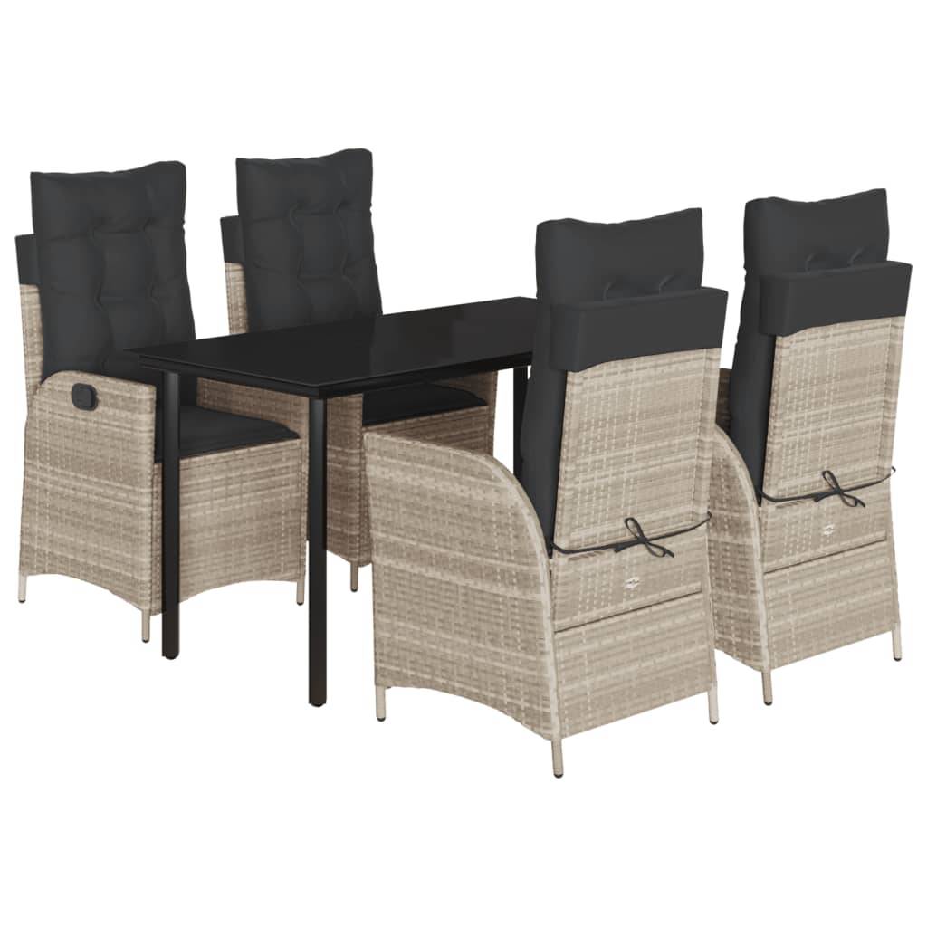 vidaXL 5-tlg. Garten-Essgruppe mit Kissen Hellgrau Poly Rattan