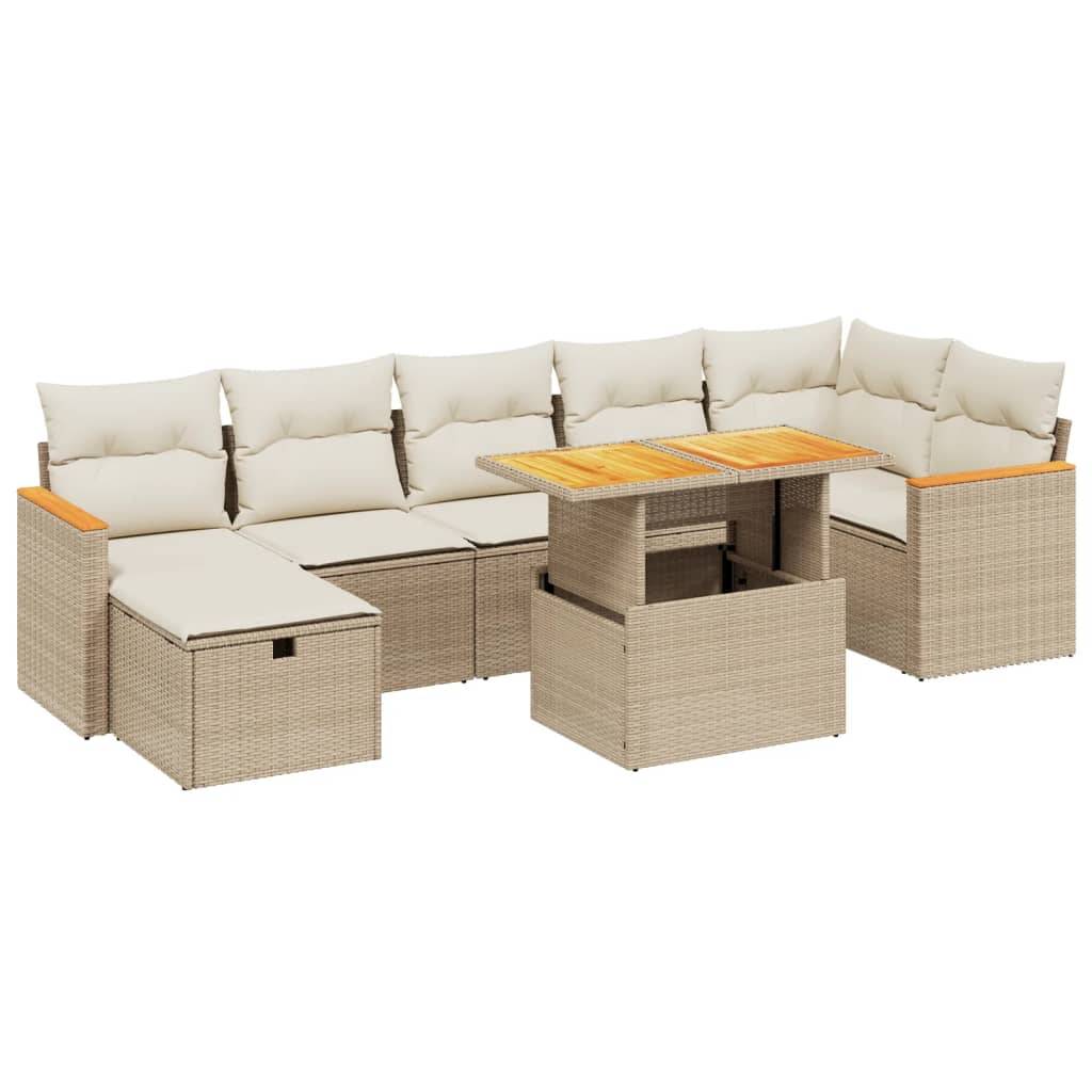 vidaXL 8-tlg. Garten-Sofagarnitur mit Kissen Beige Poly Rattan