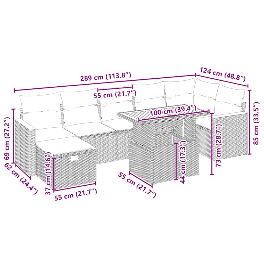 vidaXL 8-tlg. Garten-Sofagarnitur mit Kissen Beige Poly Rattan