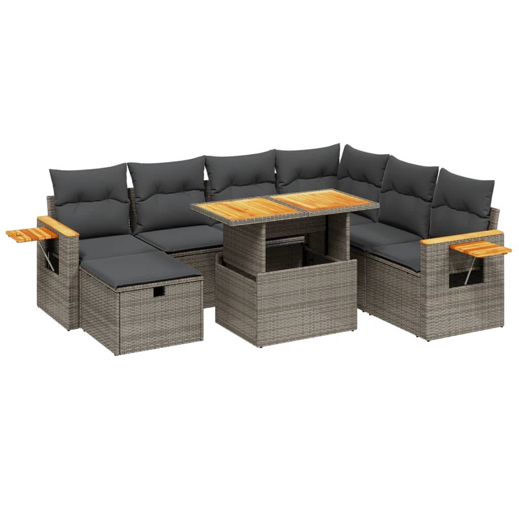 vidaXL 8-tlg. Garten-Sofagarnitur mit Kissen Grau Poly Rattan