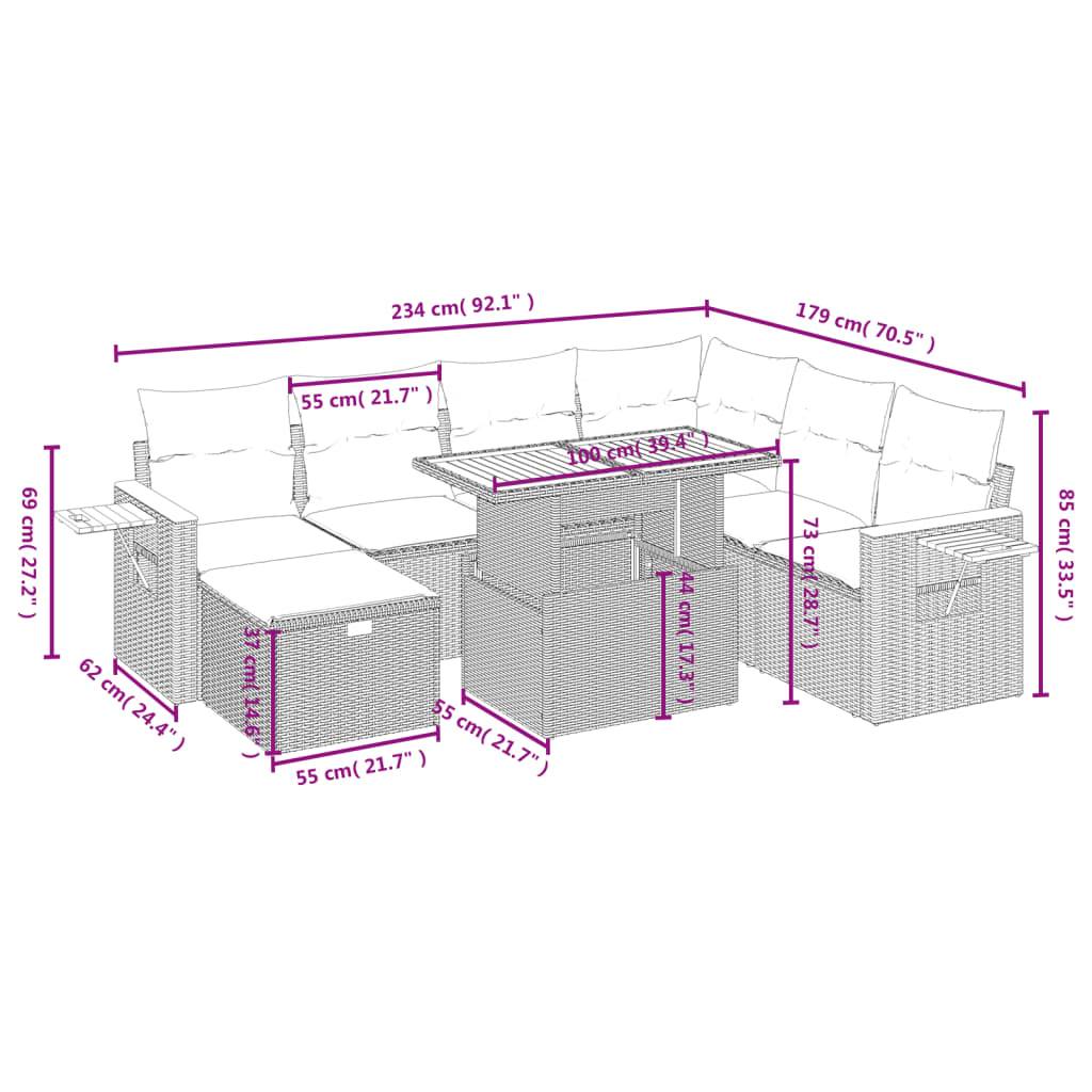 vidaXL 8-tlg. Garten-Sofagarnitur mit Kissen Grau Poly Rattan