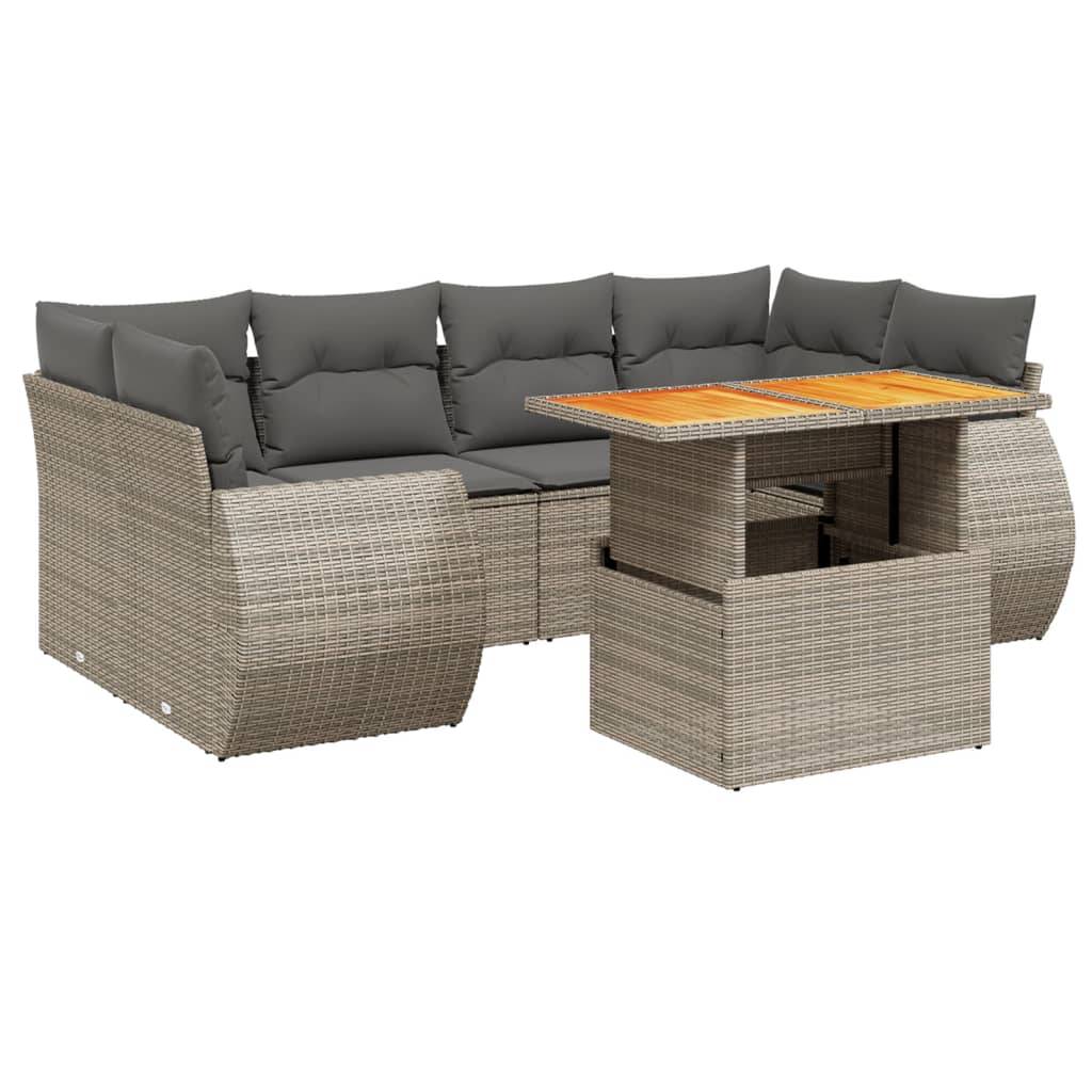 vidaXL 7-tlg. Garten-Sofagarnitur mit Kissen Grau Poly Rattan