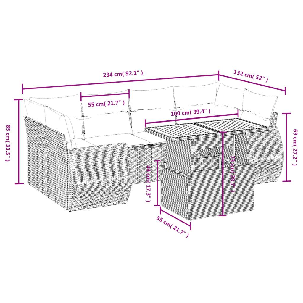 vidaXL 7-tlg. Garten-Sofagarnitur mit Kissen Grau Poly Rattan