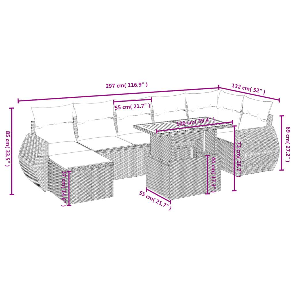 vidaXL 8-tlg. Garten-Sofagarnitur mit Kissen Grau Poly Rattan