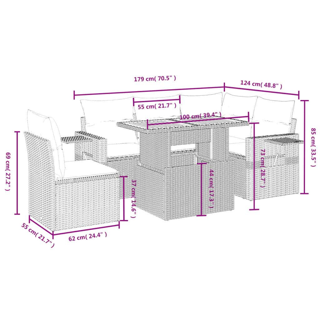 vidaXL 6-tlg. Garten-Sofagarnitur mit Kissen Beige Poly Rattan
