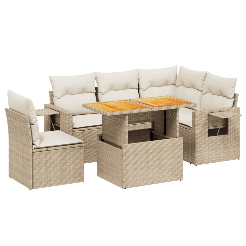 vidaXL 6-tlg. Garten-Sofagarnitur mit Kissen Beige Poly Rattan