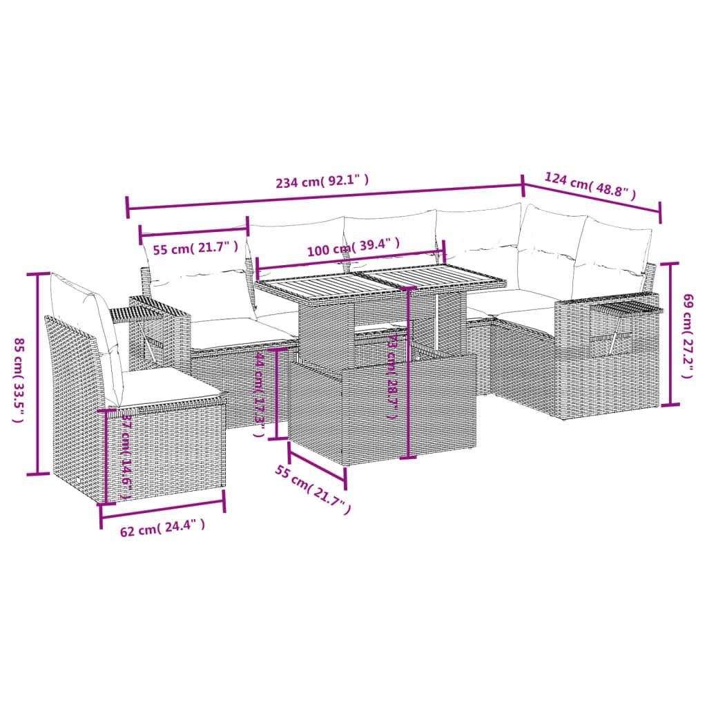 vidaXL 7-tlg. Garten-Sofagarnitur mit Kissen Schwarz Poly Rattan