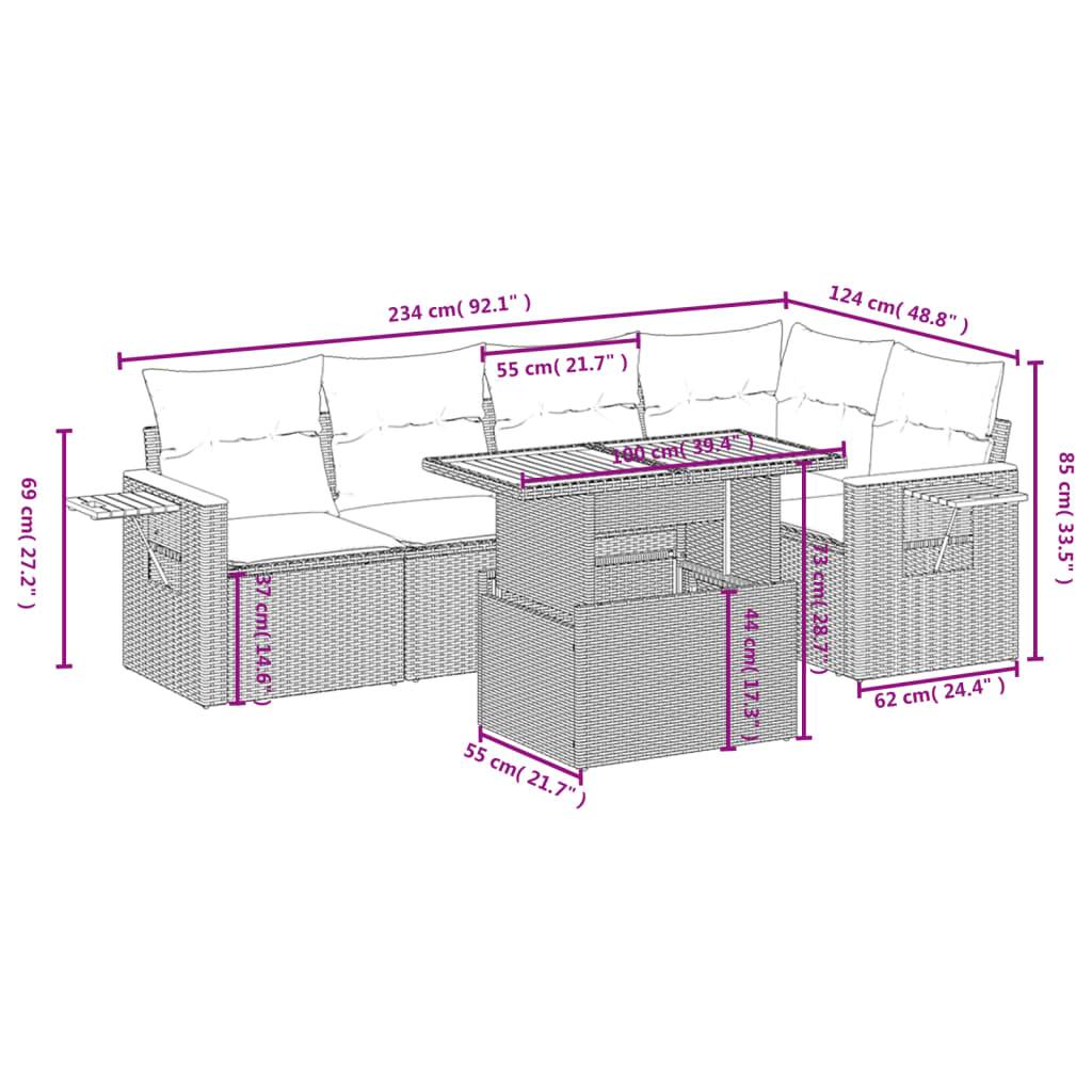 vidaXL 6-tlg. Garten-Sofagarnitur mit Kissen Beige Poly Rattan