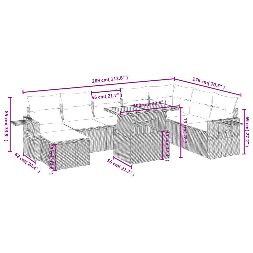 vidaXL 9-tlg. Garten-Sofagarnitur mit Kissen Beige Poly Rattan