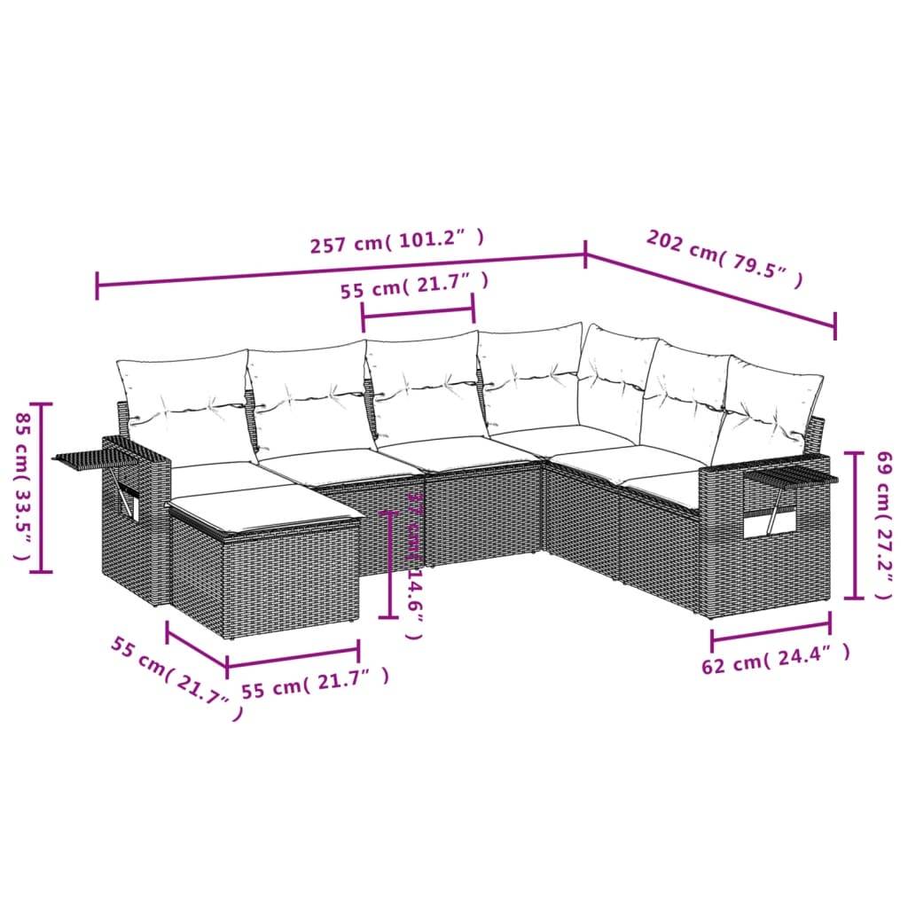 vidaXL 7-tlg. Garten-Sofagarnitur mit Kissen Schwarz Poly Rattan
