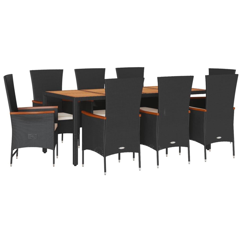 vidaXL 9-tlg. Garten-Essgruppe mit Kissen Schwarz Poly Rattan