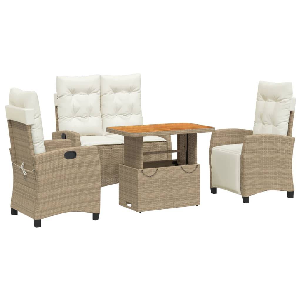 vidaXL 4-tlg. Garten-Essgruppe mit Kissen Beige Poly Rattan