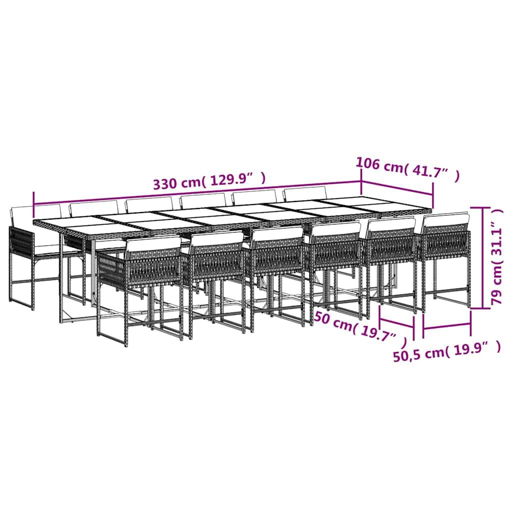 vidaXL 13-tlg. Garten-Essgruppe mit Kissen Schwarz Poly Rattan