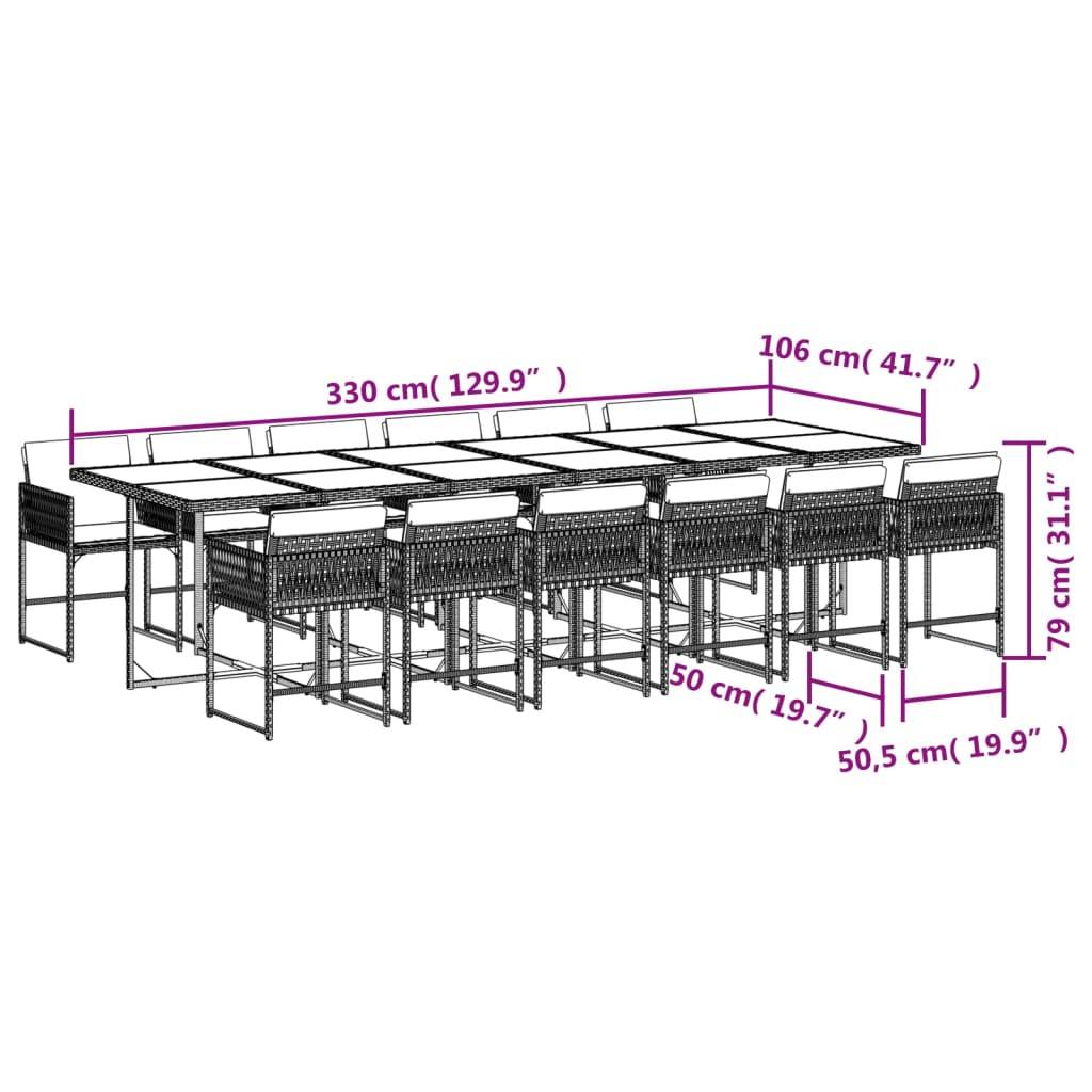 vidaXL 13-tlg. Garten-Essgruppe mit Kissen Beigemischung Poly Rattan