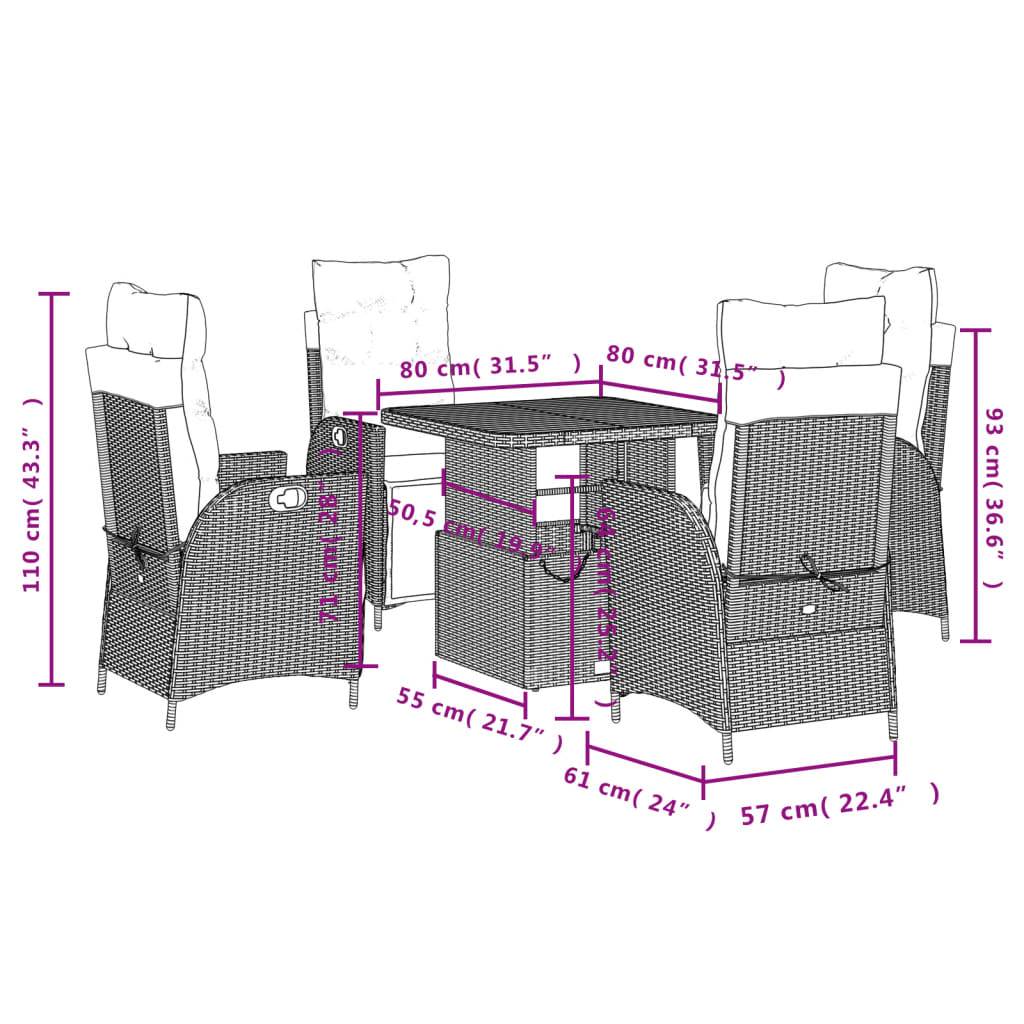 vidaXL 5-tlg. Garten-Essgruppe mit Kissen Schwarz Poly Rattan