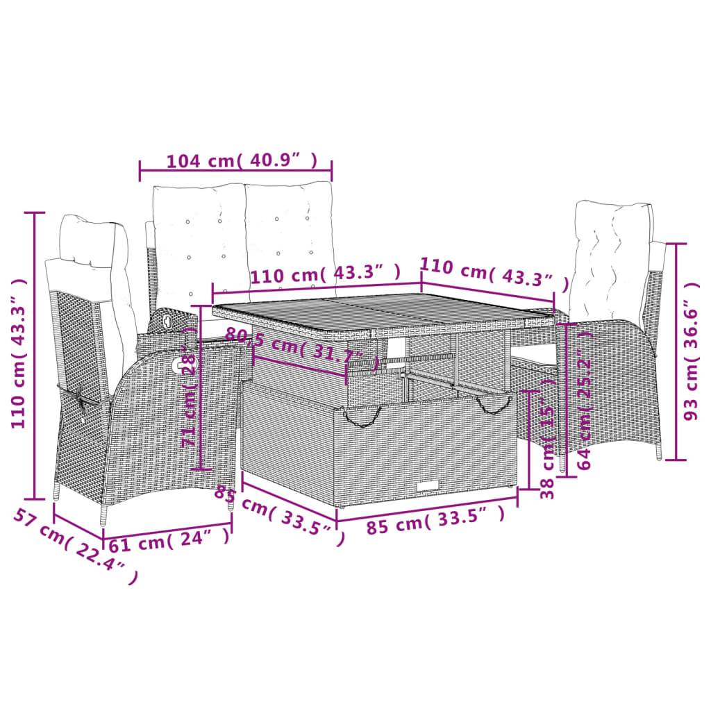 vidaXL 4-tlg. Garten-Essgruppe mit Kissen Beige Poly Rattan