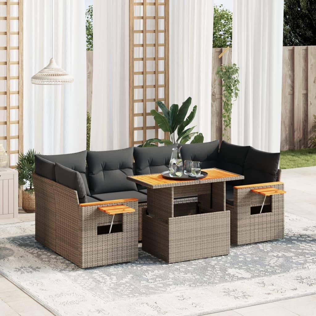 vidaXL 7-tlg. Garten-Sofagarnitur mit Kissen Grau Poly Rattan