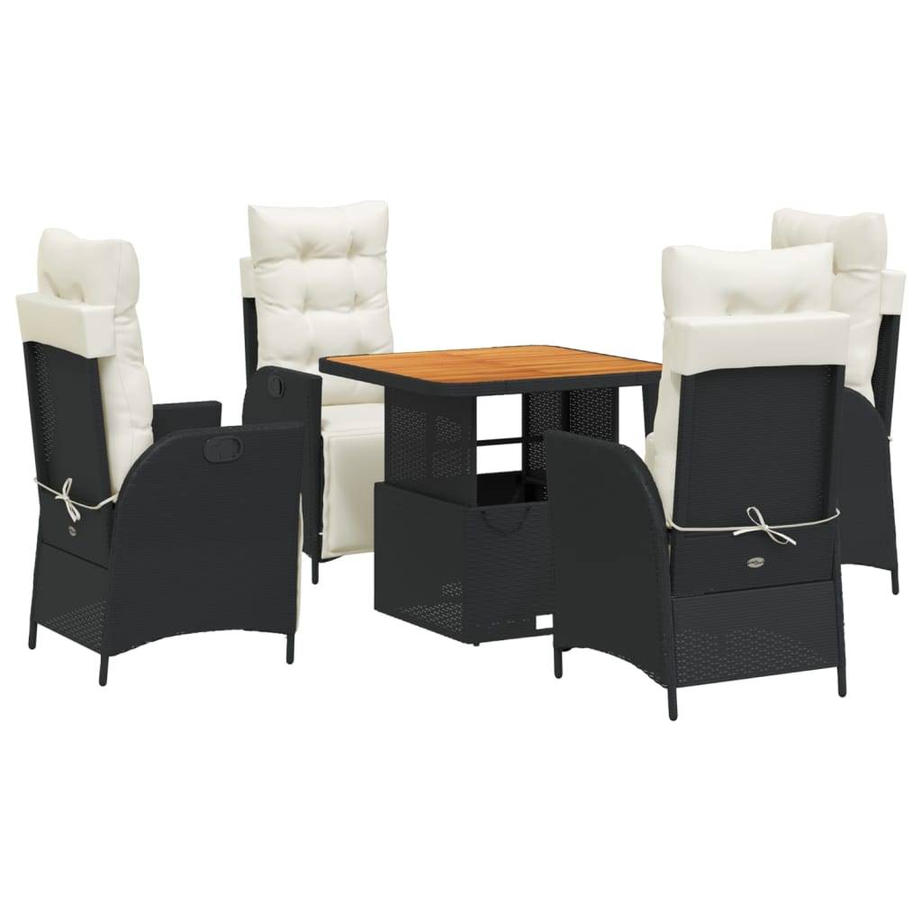vidaXL 5-tlg. Garten-Essgruppe mit Kissen Schwarz Poly Rattan