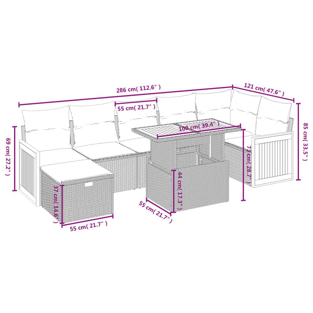 vidaXL 8-tlg. Garten-Sofagarnitur mit Kissen Grau Poly Rattan