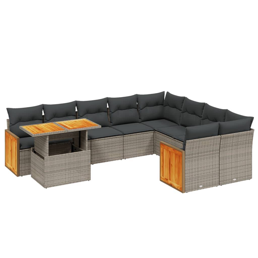 vidaXL 10-tlg. Garten-Sofagarnitur mit Kissen Grau Poly Rattan