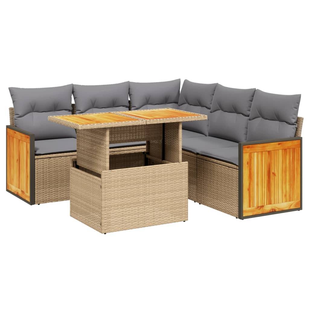 vidaXL 6-tlg. Garten-Sofagarnitur mit Kissen Beige Poly Rattan