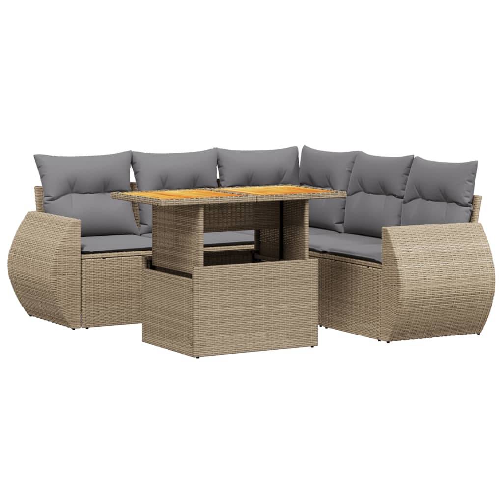 vidaXL 6-tlg. Garten-Sofagarnitur mit Kissen Beige Poly Rattan