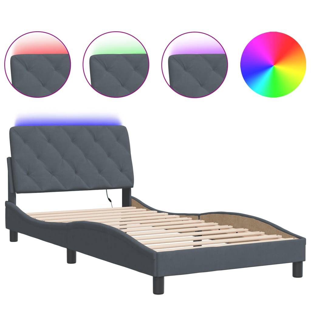 vidaXL Bettgestell mit LED ohne Matratze Dunkelgrau 100x200 cm Samt