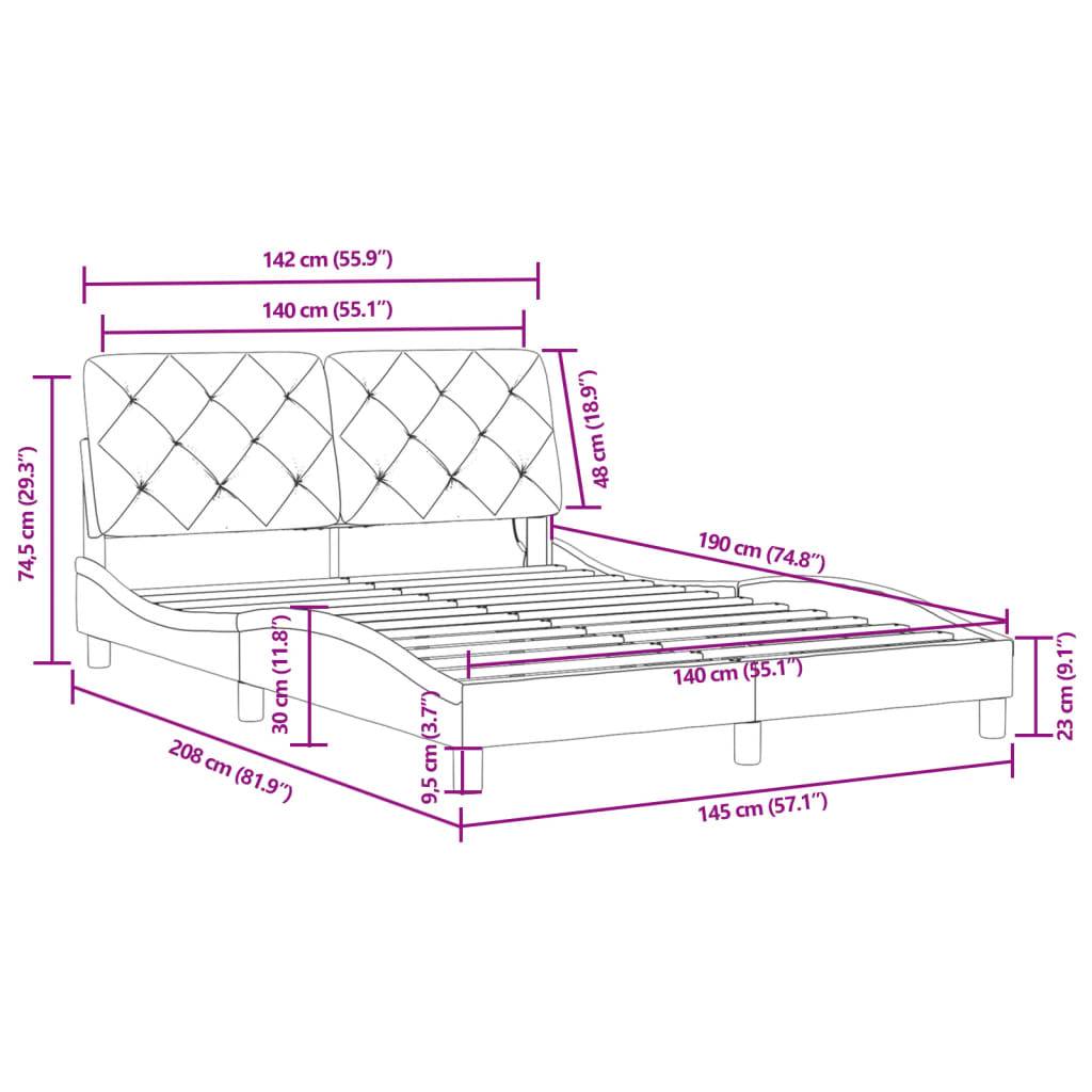 vidaXL Bettgestell mit LED ohne Matratze Rosa 140x190 cm Samt