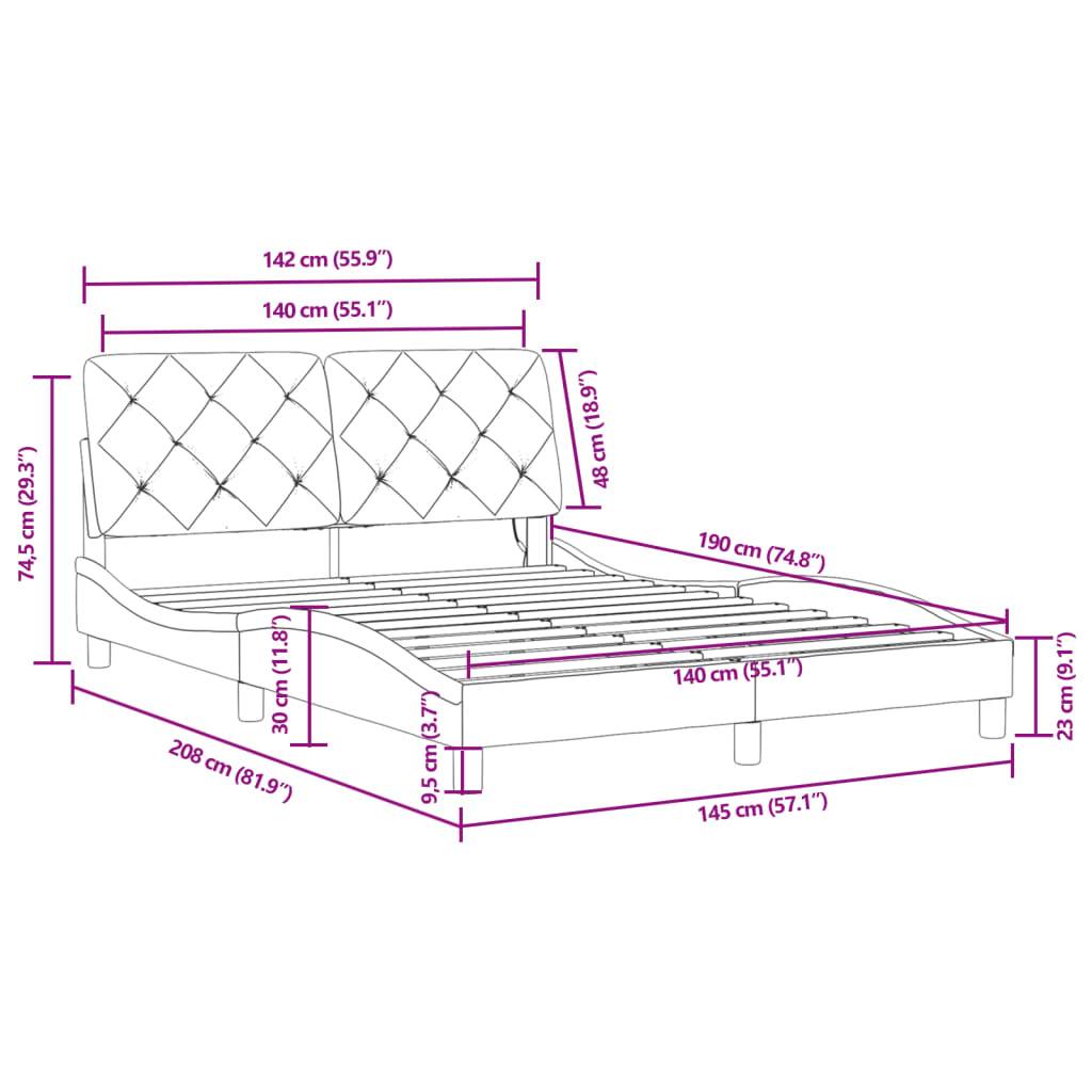 vidaXL Bettgestell mit LED ohne Matratze Hellgrau 140x190 cm Samt