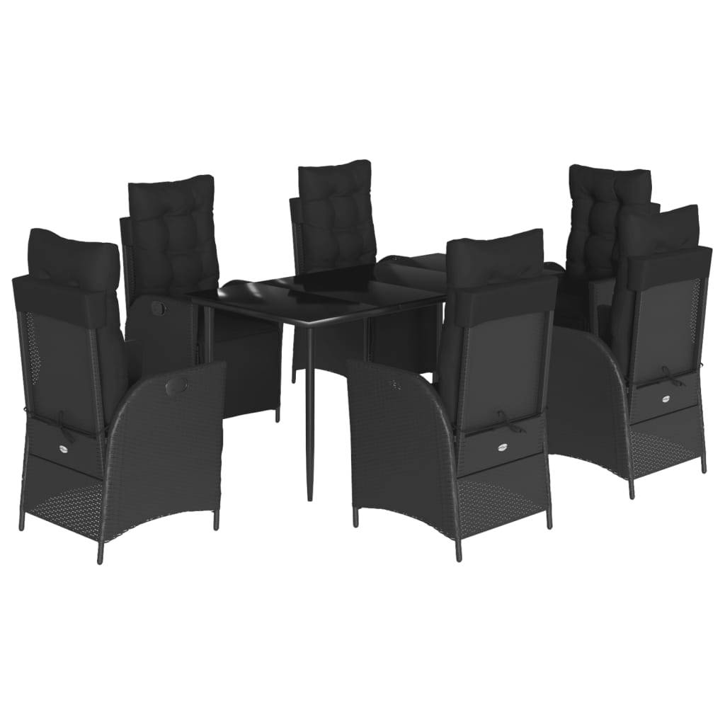 vidaXL 7-tlg. Garten-Essgruppe mit Kissen Schwarz Poly Rattan