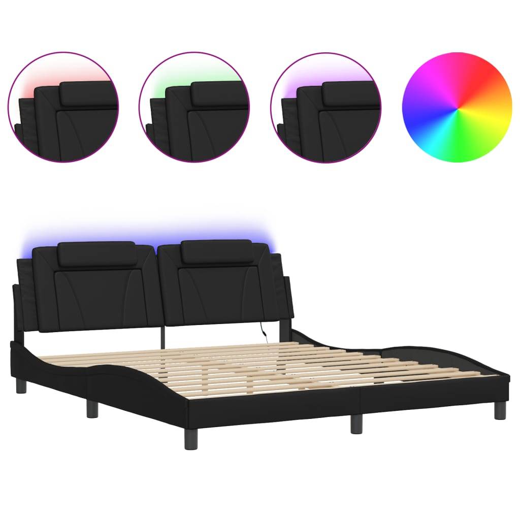 vidaXL Bettgestell "Viana" mit LED ohne Matratze Schwarz 180x200 cm Kunstleder