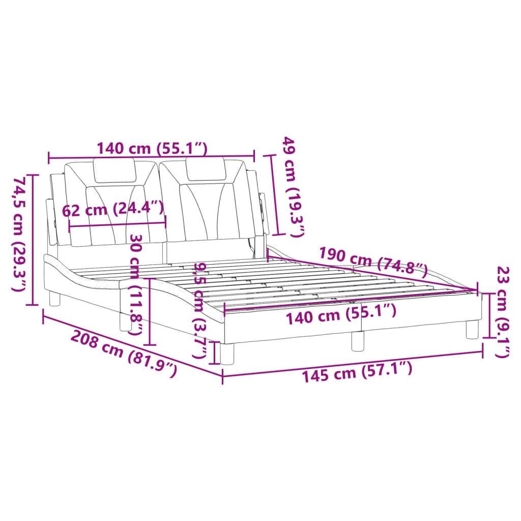 vidaXL Bettgestell mit LED Schwarz und Weiß 140x190 cm Kunstleder