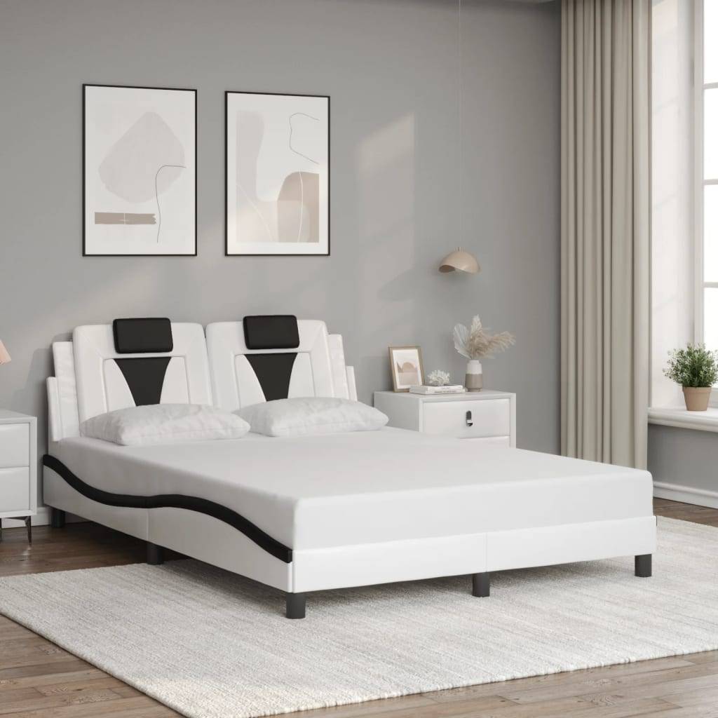 vidaXL Bettgestell mit LED Weiß und Schwarz 140x190 cm Kunstleder