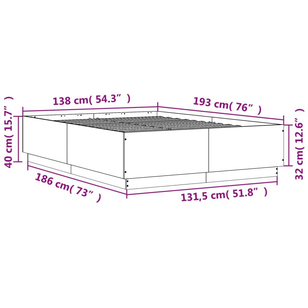 vidaXL Bettgestell mit LED Sonoma-Eiche 135x190 cm Holzwerkstoff