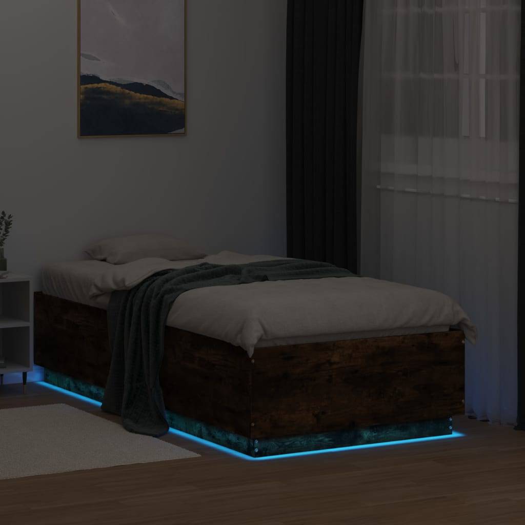 vidaXL Bettgestell mit LED Räuchereiche 90x190 cm Holzwerkstoff