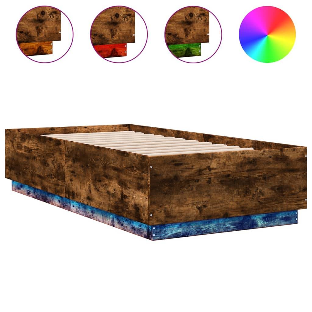 vidaXL Bettgestell mit LED Räuchereiche 90x190 cm Holzwerkstoff