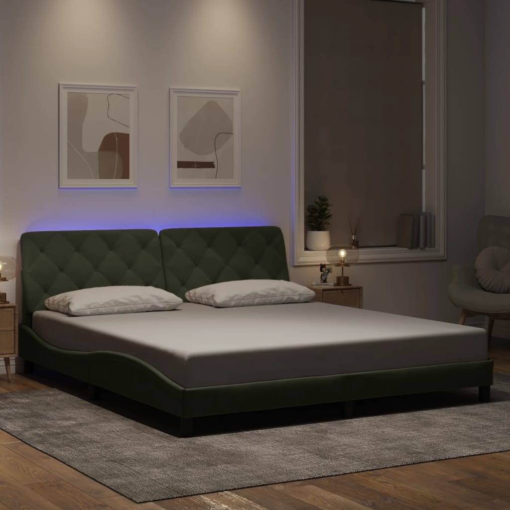 vidaXL Bettgestell mit LED ohne Matratze Hellgrau 180x200 cm Samt