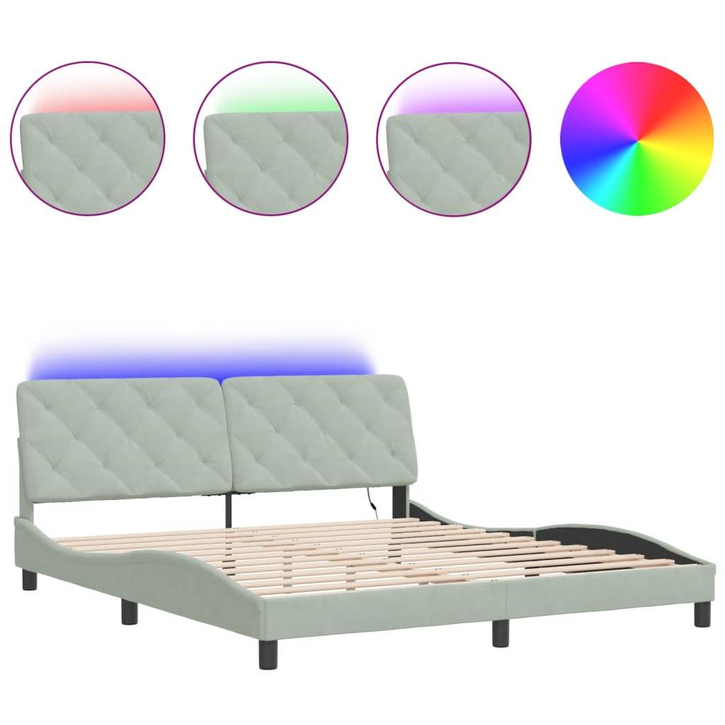 vidaXL Bettgestell mit LED ohne Matratze Hellgrau 180x200 cm Samt