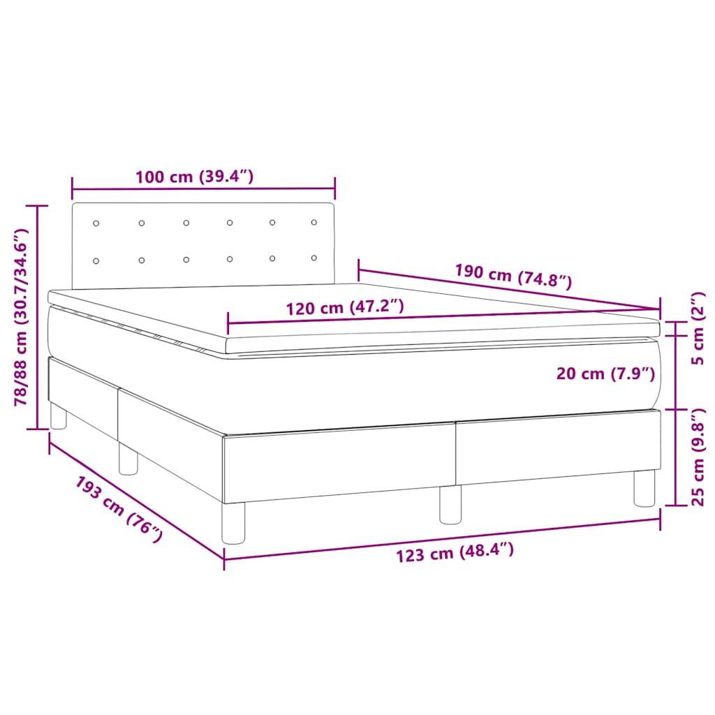 vidaXL Boxspringbett mit Matratze & LED Schwarz 120x190 cm Samt