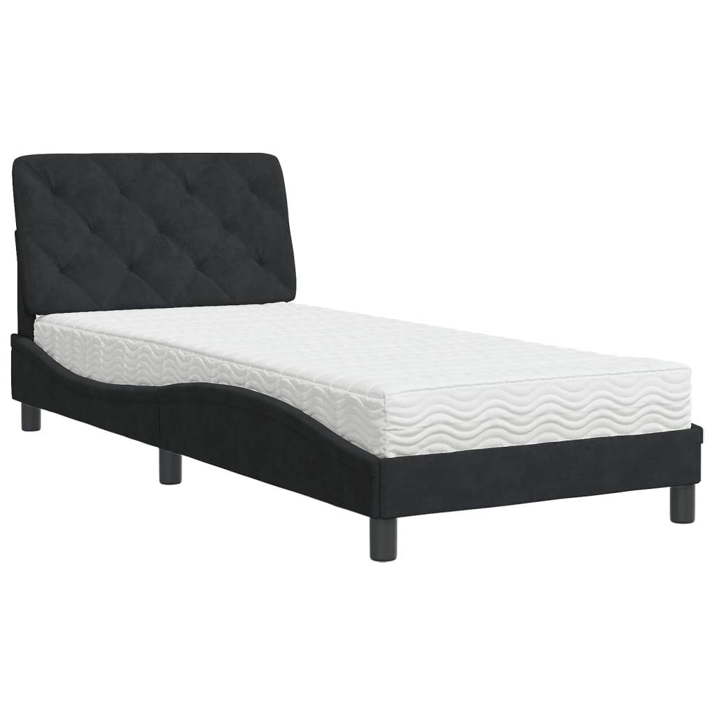 vidaXL Bett mit Matratze Schwarz 90x200 cm Samt