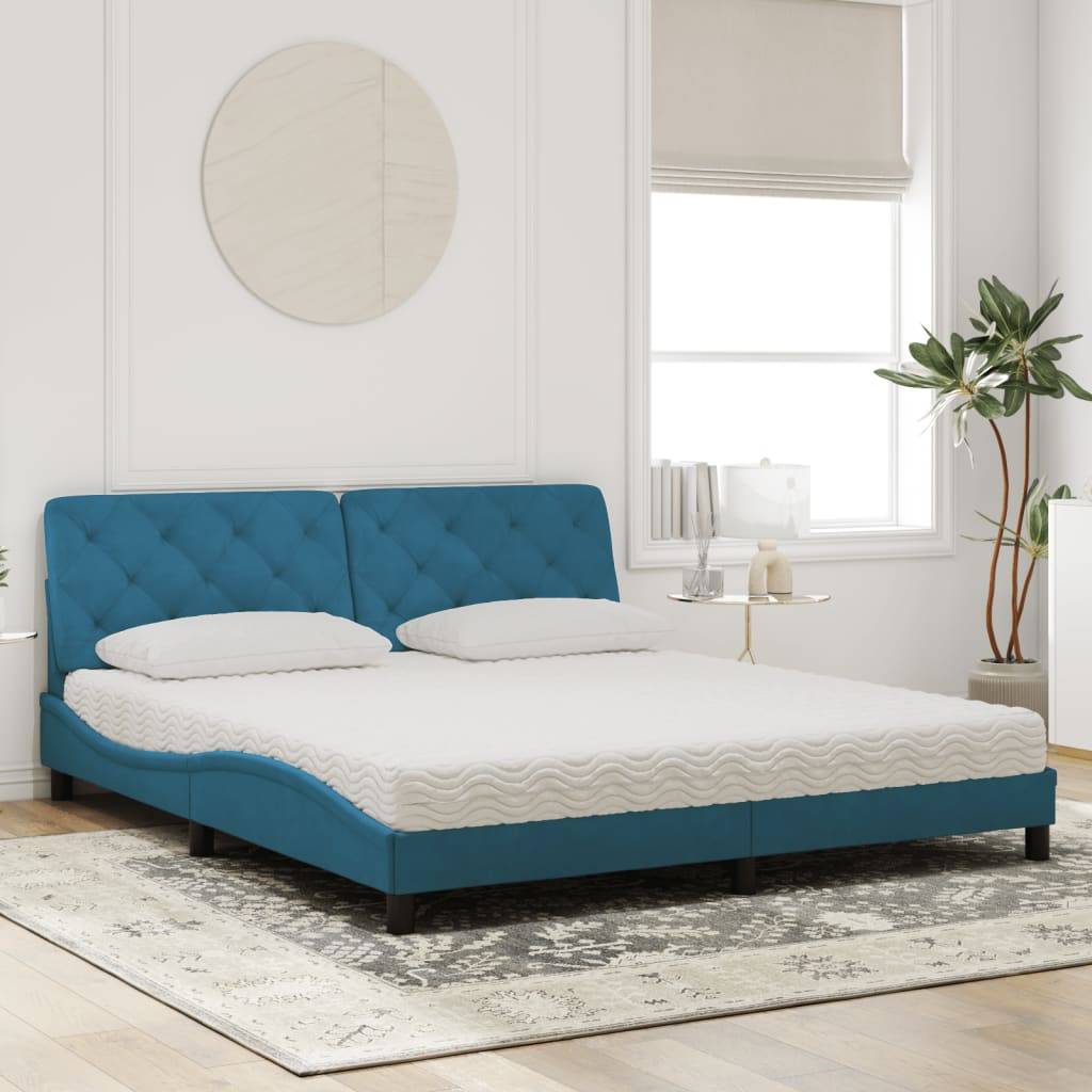 vidaXL Bett mit Matratze Blau 180x200 cm Samt