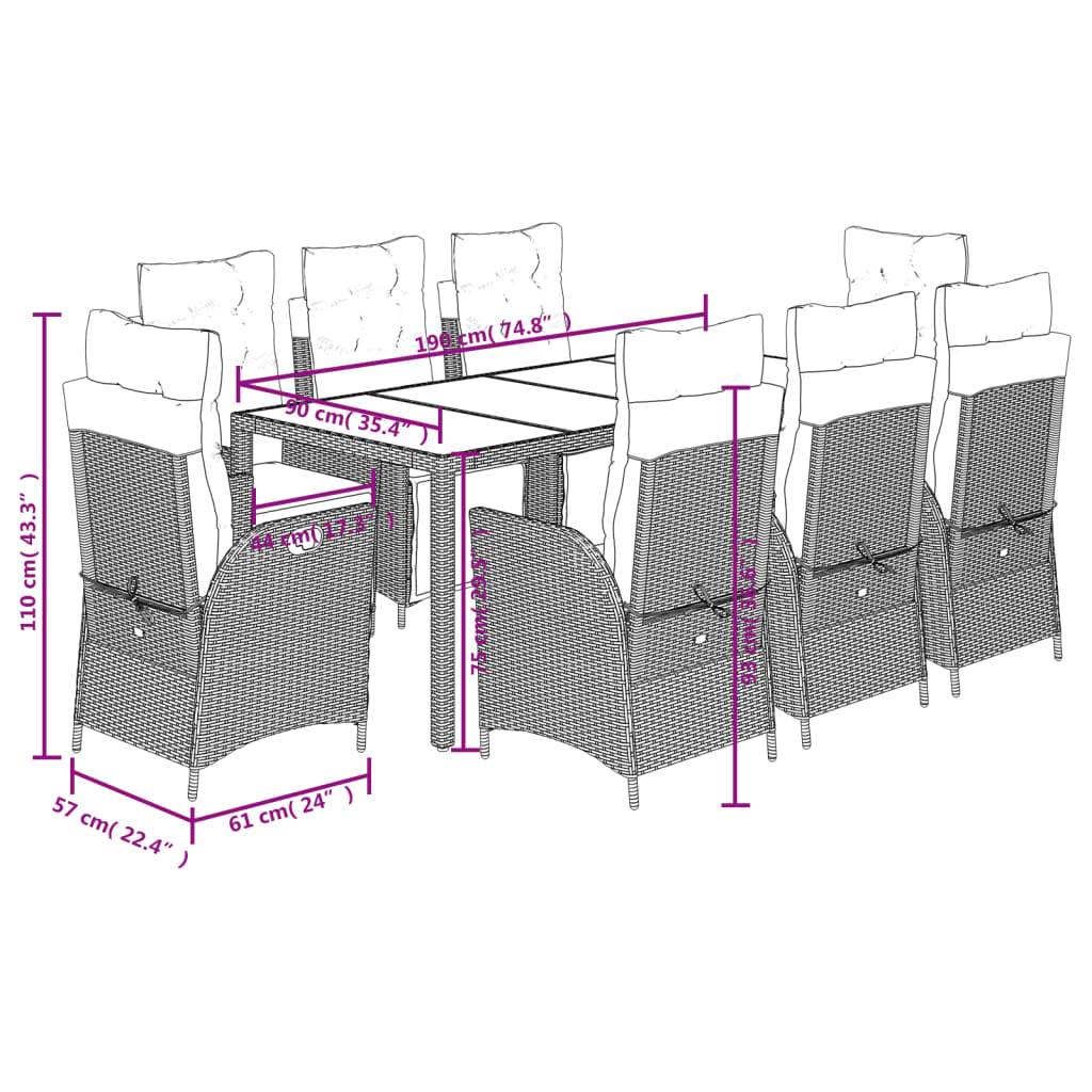 vidaXL 9-tlg. Garten-Essgruppe mit Kissen Schwarz Poly Rattan