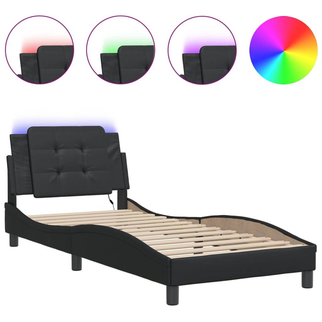 vidaXL Bettgestell mit LED ohne Matratze "Zadar" Schwarz 80x200 cm Kunstleder