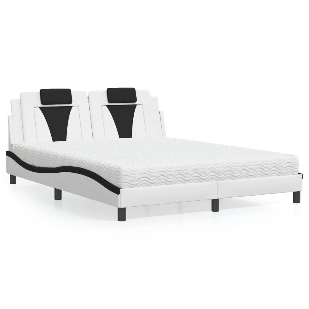 vidaXL Bett "Viana" mit Matratze Weiß und Schwarz 160x200 cm Kunstleder