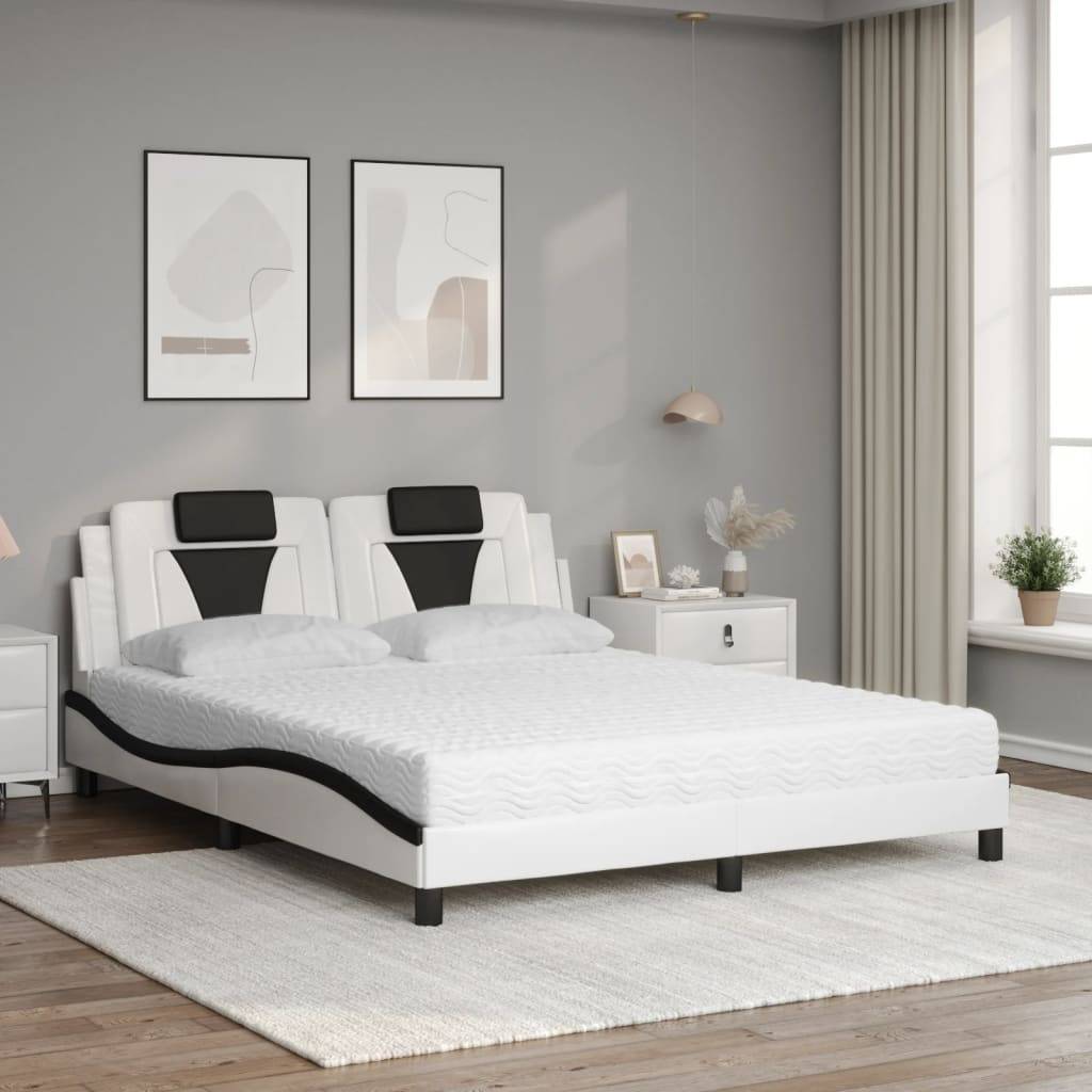 vidaXL Bett "Viana" mit Matratze Weiß und Schwarz 160x200 cm Kunstleder