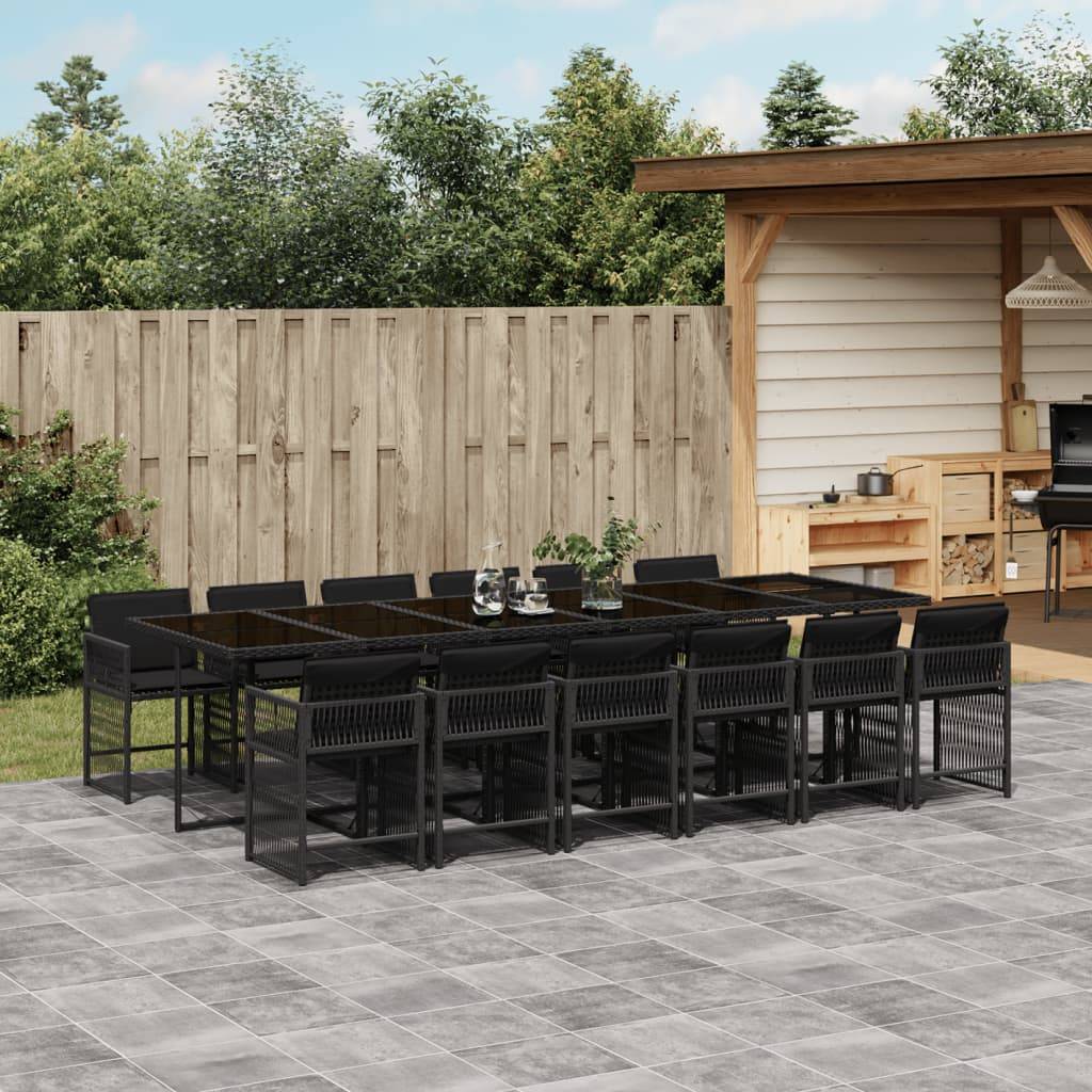 vidaXL 13-tlg. Garten-Essgruppe mit Kissen Schwarz Poly Rattan