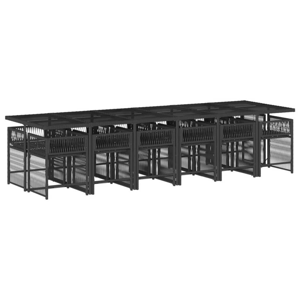 vidaXL 13-tlg. Garten-Essgruppe mit Kissen Schwarz Poly Rattan