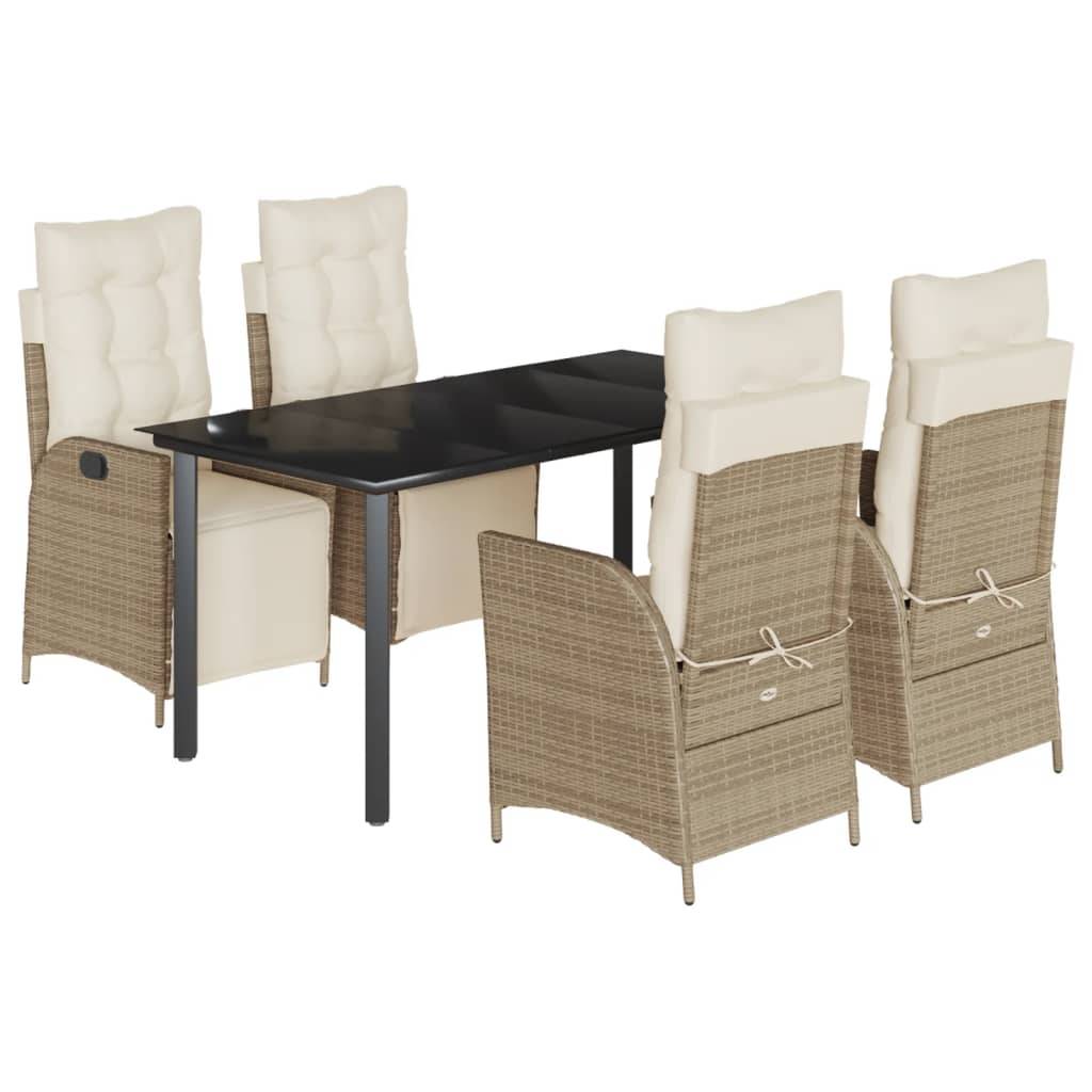 vidaXL 5-tlg. Garten-Essgruppe mit Kissen Beige Poly Rattan