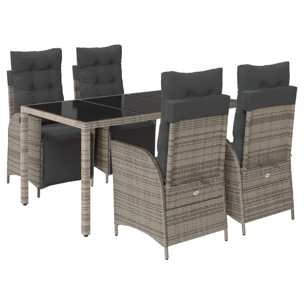 vidaXL 5-tlg. Garten-Essgruppe mit Kissen Grau Poly Rattan